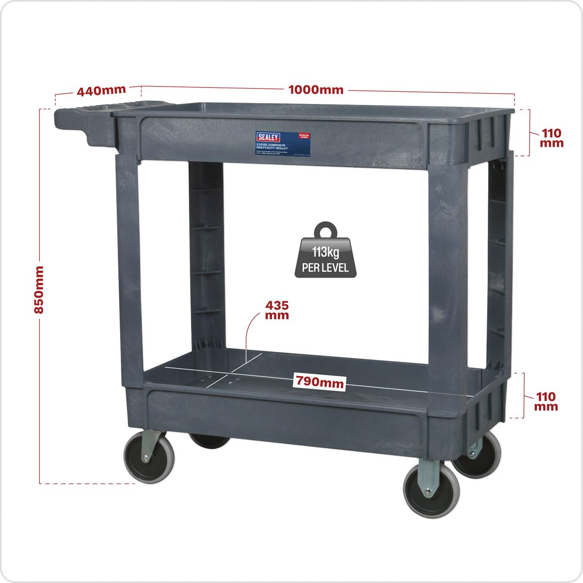 Sealey CX202 Trolley 2-Level Composite Heavy-Duty