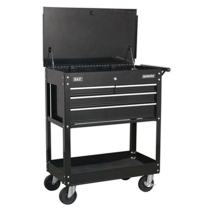 Sealey AP850MB Heavy-Duty Mobile Tool & Parts Trolley with 4 Drawers & Lockable Top - Black