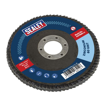 Sealey FD1156010 60Grit Flap Discs Zirconium Ø115mm Ø22mm Bore - Pack of 10