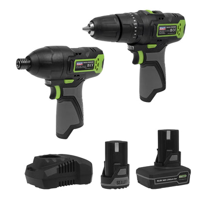 Sealey CP108VCOMBO3EU 2 x 10.8V SV10.8 Series Combi Drill & Impact Driver Kit - 2 Batteries & Euro Plug