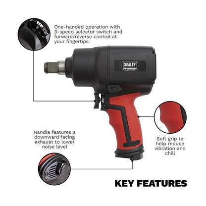 Sealey GSA6004 Composite Air Impact Wrench 3/4"Sq Drive -  Twin Hammer