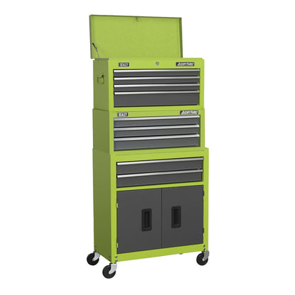 Sealey AP2200BBHVSTACK Topchest Mid-Box Tool Chest & Rollcab 9 Drawer Stack - Green