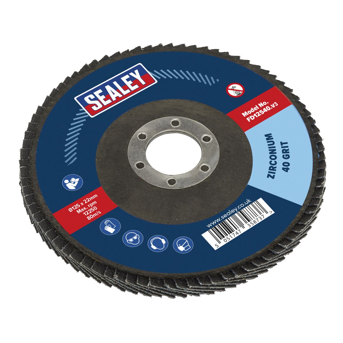 Sealey FD12540 Flap Disc Zirconium Ø125mm Ø22mm Bore 40Grit