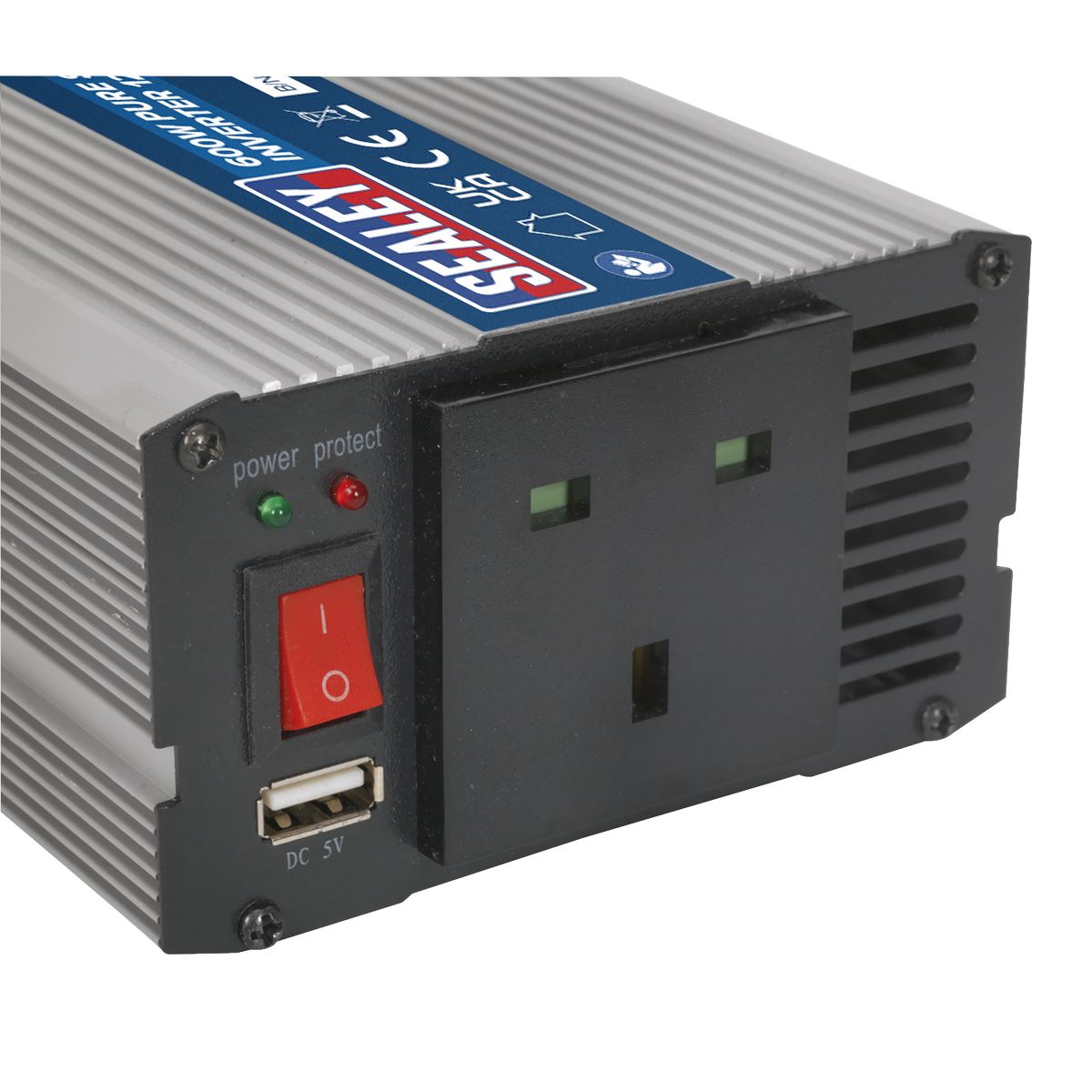 Sealey PSI600 Power Inverter Pure Sine Wave 600W 12V DC - 230V ~ 50Hz