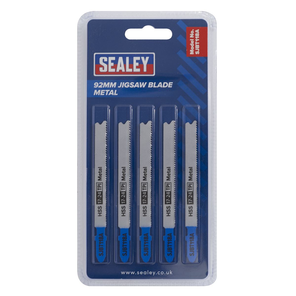 Sealey SJBT118A Jigsaw Blade Metal 92mm 17-24tpi - Pack of 5