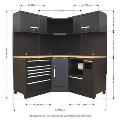 Sealey APMSCOMBO6W Premier 1.7m Corner Storage System - Oak Worktop