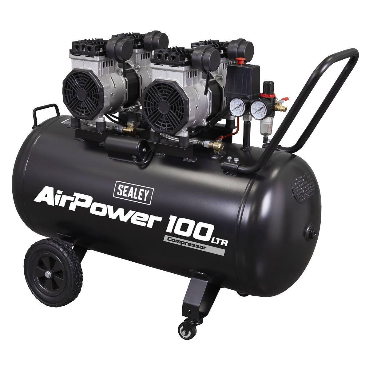 Sealey SAC10001S 100L Oil Free Low Noise Direct Drive Air Compressor 2 x 2hp