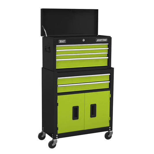 Sealey AP22HVG Topchest & Rollcab Combination 6 Drawer with Ball-Bearing Slides - Green