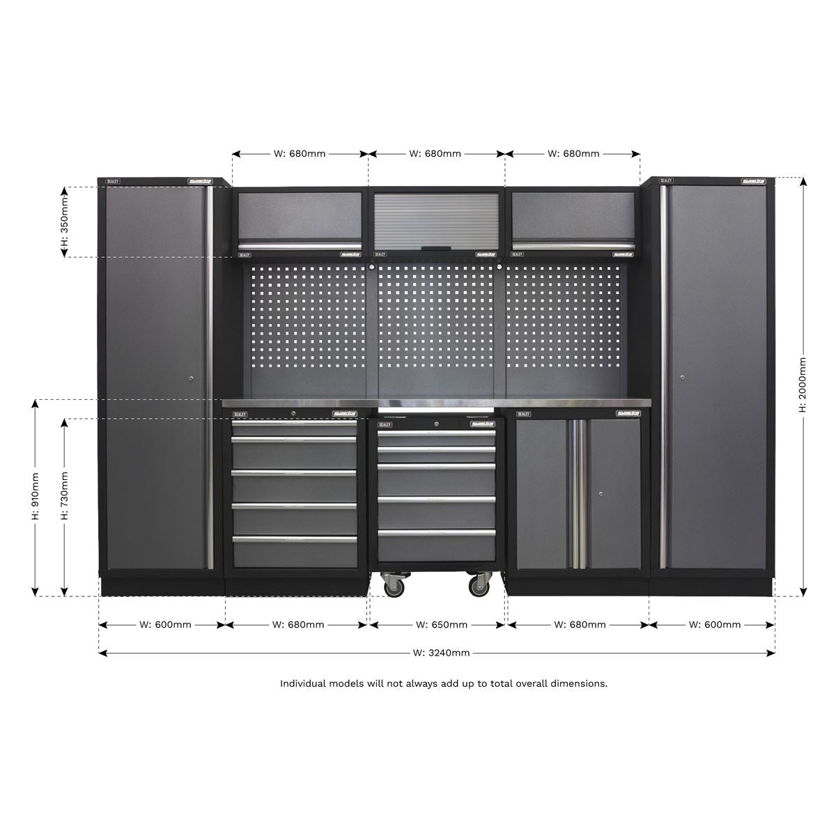 Sealey APMSSTACK03SS Superline PRO® 3.2m Storage System - Stainless Worktop