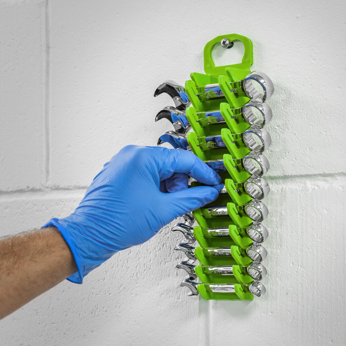 Sealey WR10HV Spanner Rack Capacity 10 Stubby Spanners - Hi-Vis Green