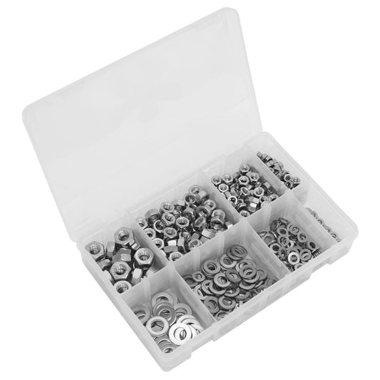 Sealey AB077NW Stainless Steel Nut and Washer Assortment 500pc M5-M10