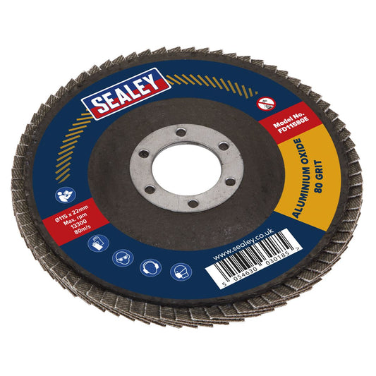 Sealey FD11580E Flap Disc Aluminium Oxide Ø115mm Ø22mm Bore 80Grit