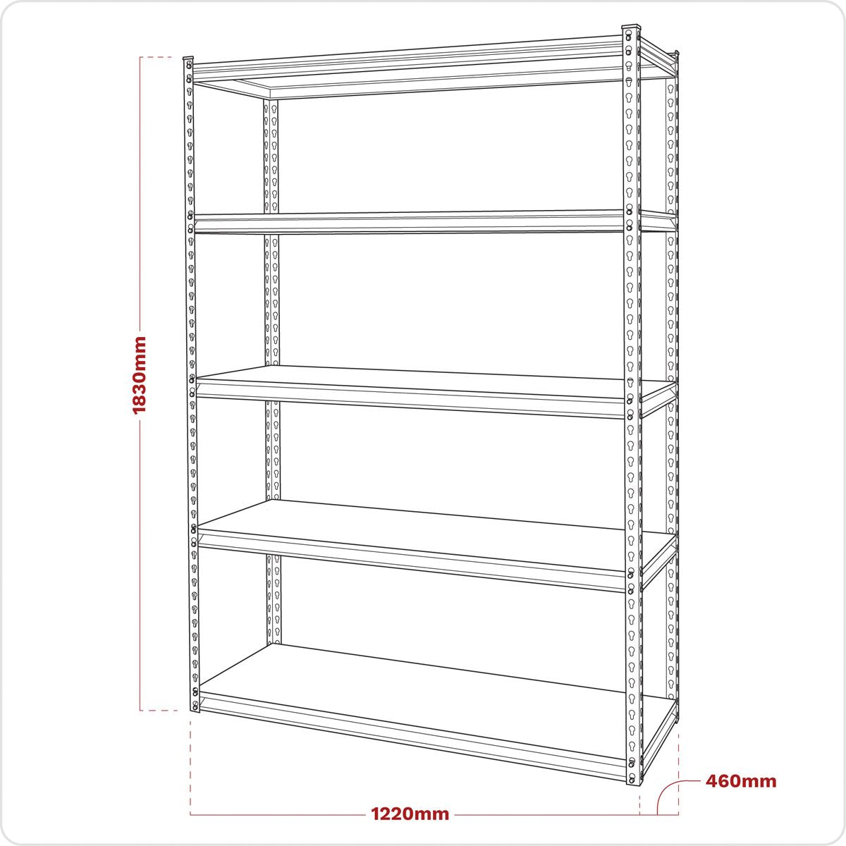 Sealey AP1200R Racking Unit with 5 Shelves 220kg Capacity Per Level