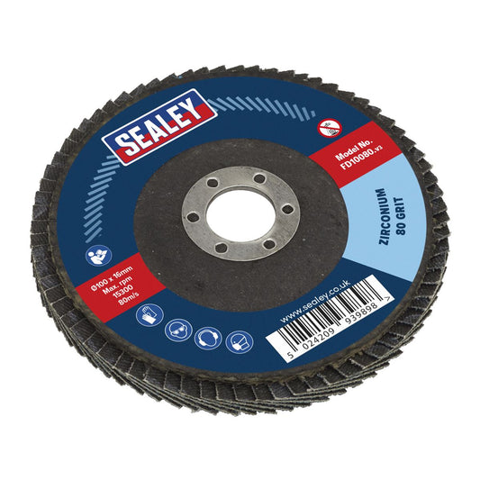 Sealey FD10080 Flap Disc Zirconium Ø100mm Ø16mm Bore 80Grit