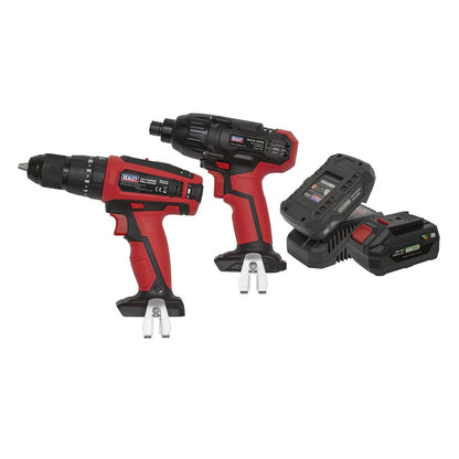 Sealey CP20VDDCOMBO 2 x 20V SV20 Series Cordless Ø13mm Combi Drill & 1/4"Hex Drive Impact Driver Combo Kit