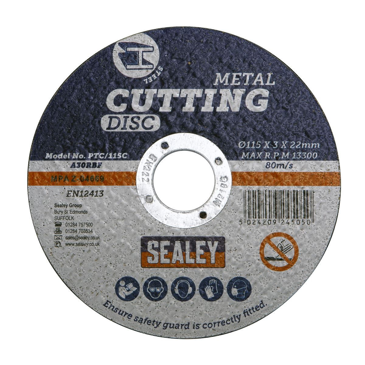 Sealey PTC/115C50 Cutting Disc Pack of 50 Ø115 x 3mm Ø22mm Bore