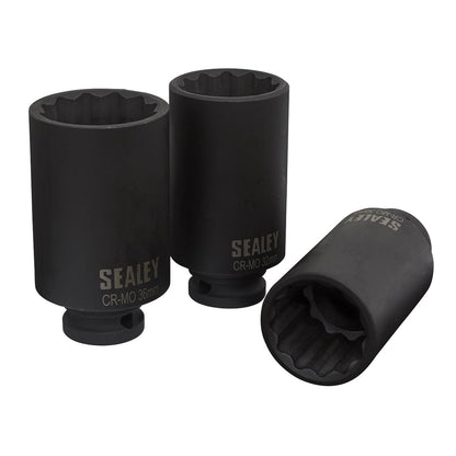 Sealey SX051 Impact Hub Nut Socket Set 3pc 12-Point 1/2"Sq Drive