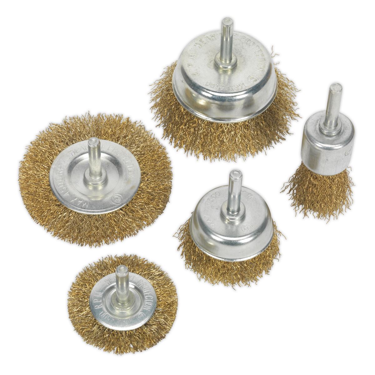 Sealey BWBS05 Crimped Wire Brush Set 5pc Brassed