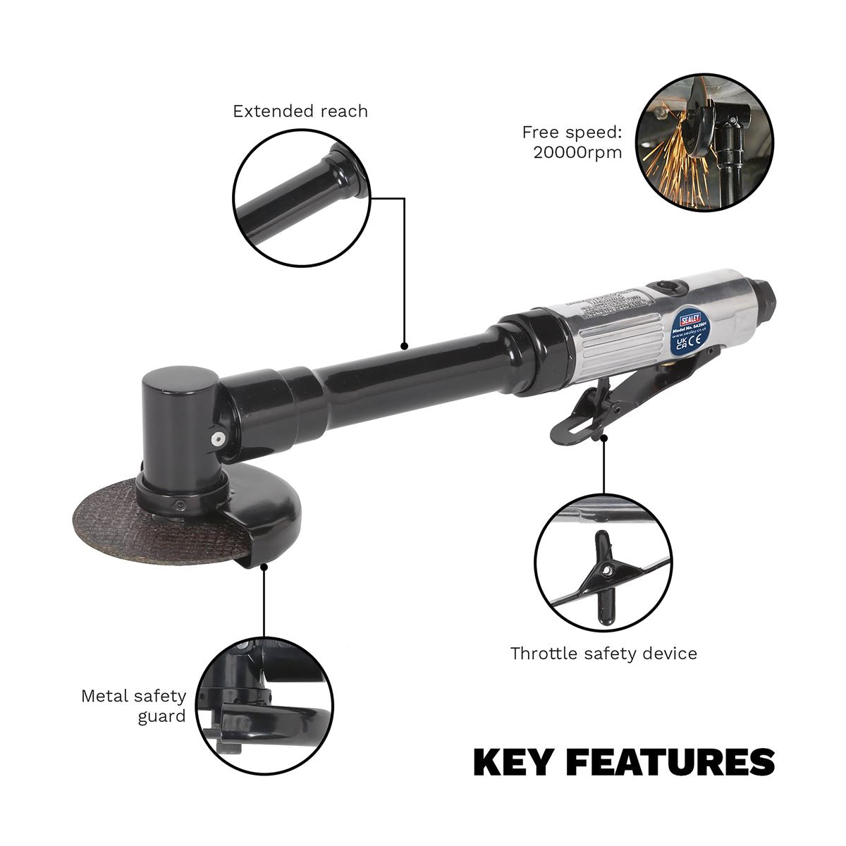 Sealey SA2501 Air Cut-Off Tool Ø75mm Long Reach-McCormickTools