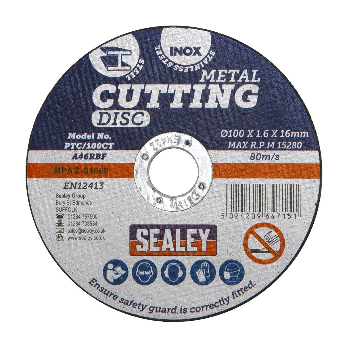 Sealey PTC/100CT Cutting Disc Ø100 x 1.6mm Ø16mm Bore