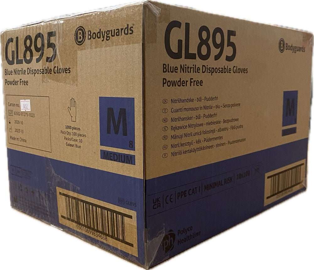 10 Boxes 1000 Bodyguards GL895 Blue Nitrile Disposable Gloves Medium - McCormickTools