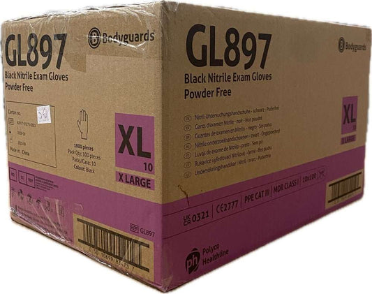 10 Boxes 1000 Bodyguards GL897 Black Nitrile Disposable Gloves X - Large - McCormickTools