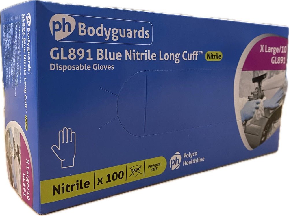 10 Boxes 1000 Bodyguards Long Cuff Blue Nitrile Disposable Gloves XL ...