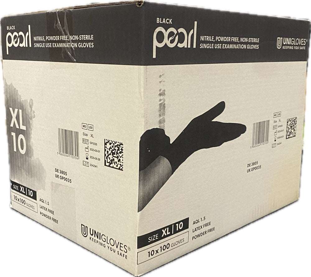 10 Boxes 1000 Unigloves Black Pearl Nitrile Disposable Gloves Size 10 XL