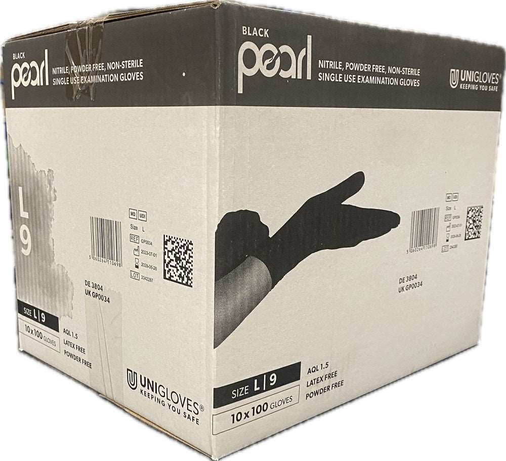 10 Boxes 1000 Unigloves Black Pearl Nitrile Disposable Gloves Size 9 Large - McCormickTools