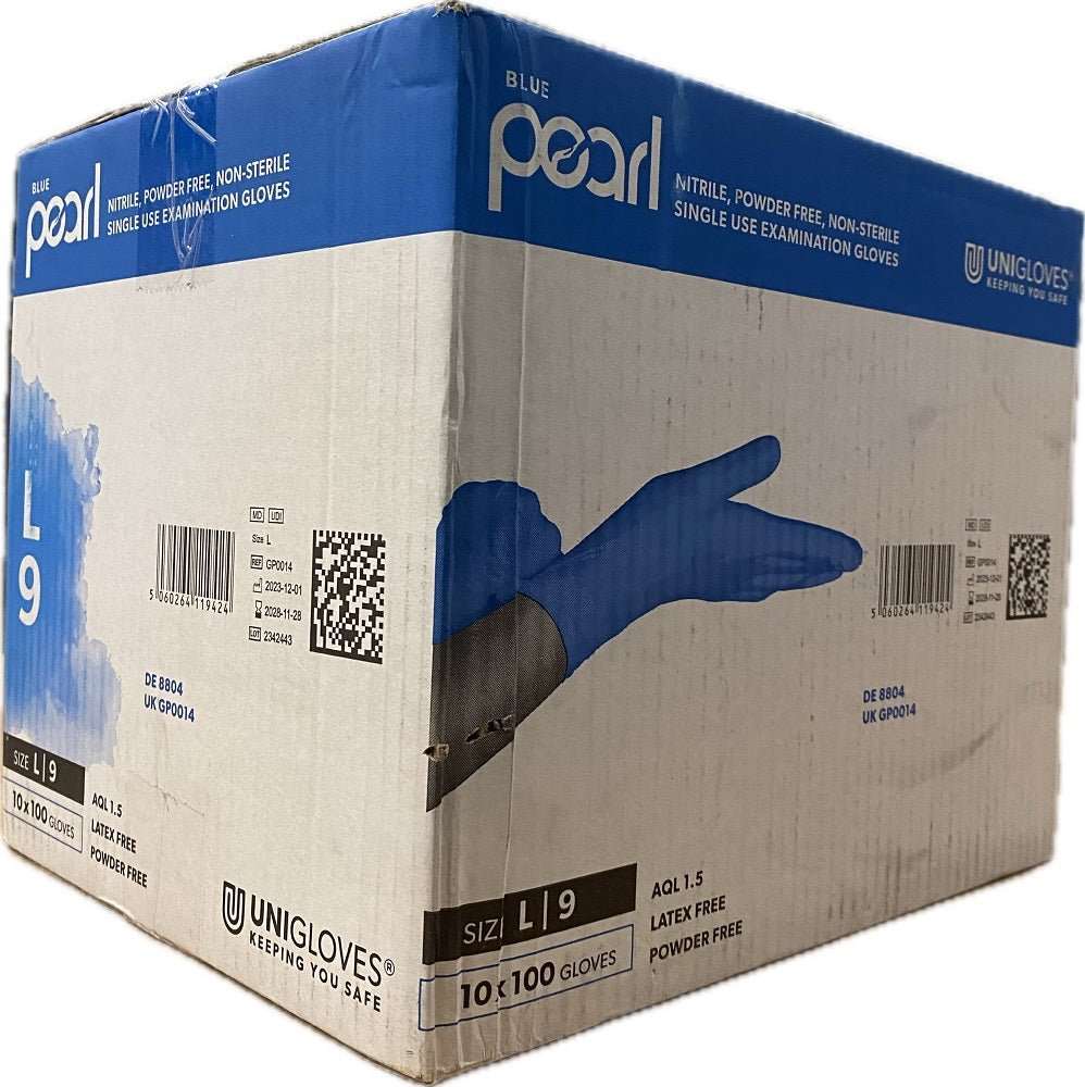 10 Boxes 1000 Unigloves Blue Pearl Nitrile Disposable Gloves 9 Large - McCormickTools