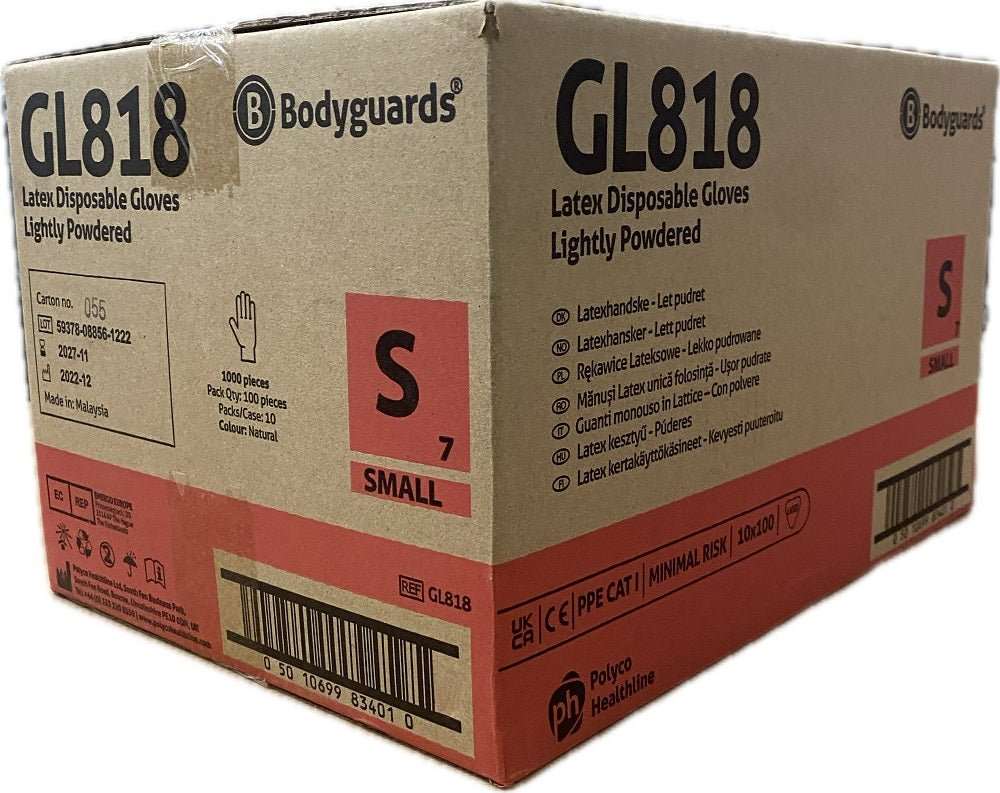 10 Boxes Of Bodyguards GL818 Latex Disposable Gloves Size Small - McCormickTools