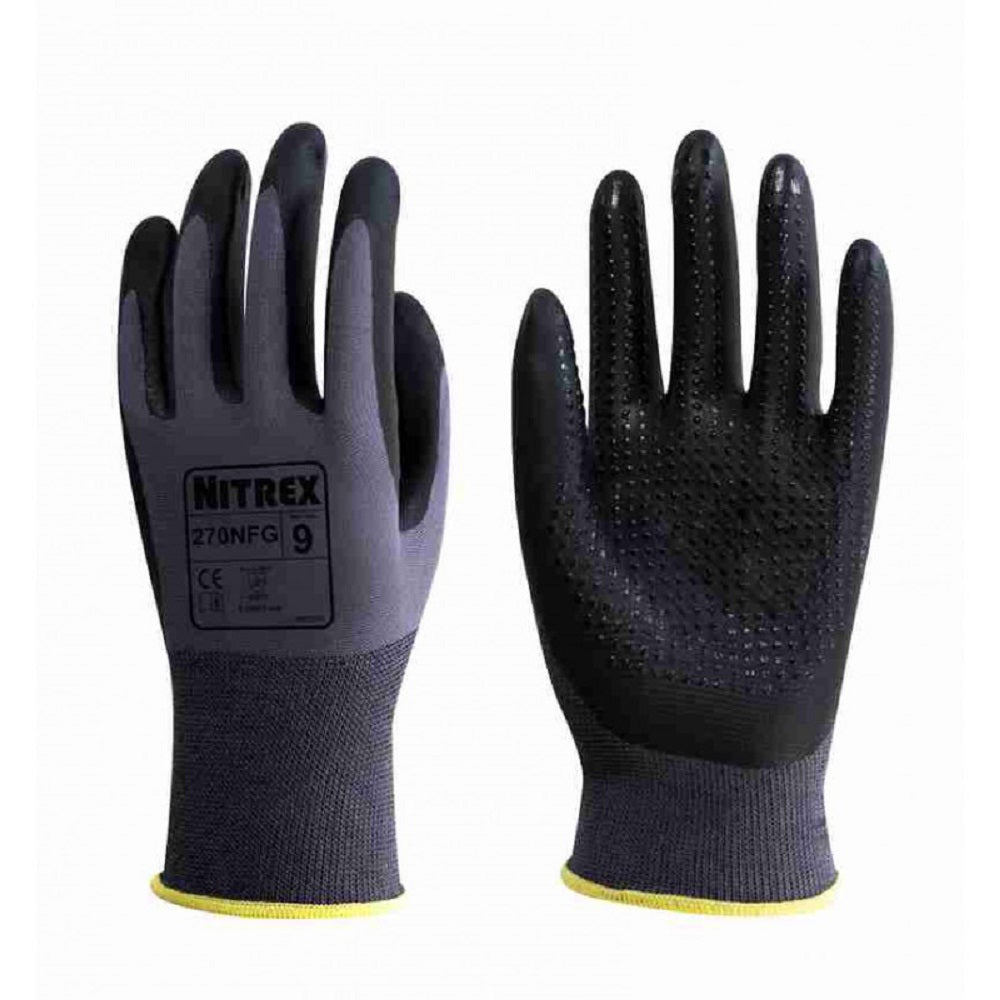 10 Pairs Nitrex Nitrile Coated Dot Grip Palm Work Gloves 9 L 270NFG - McCormickTools