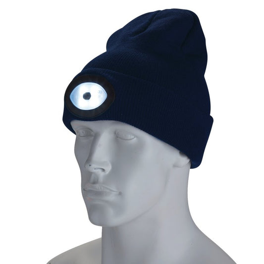 Draper 10007 Beanie Hat with Rechargeable Torch One Size 1W 100 Lumens Navy Blue