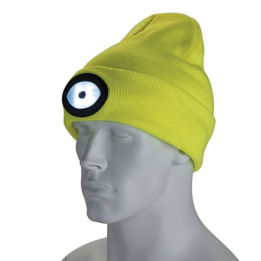 Draper 10008 Beanie Hat with Rechargeable Torch One Size 1W 100 Lumens High-vis Yellow