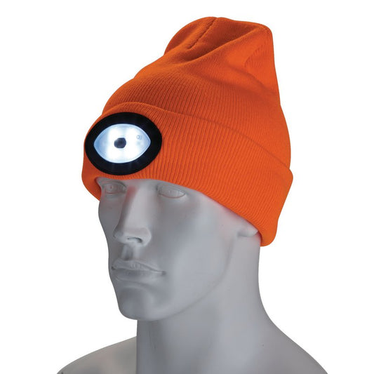 Draper 10015 Beanie Hat with Rechargeable Torch One Size 1W 100 Lumens High-vis Orange