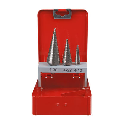 Sealey AK4733 HSS M2 Step Drill Bit Set 3pc Double Flute