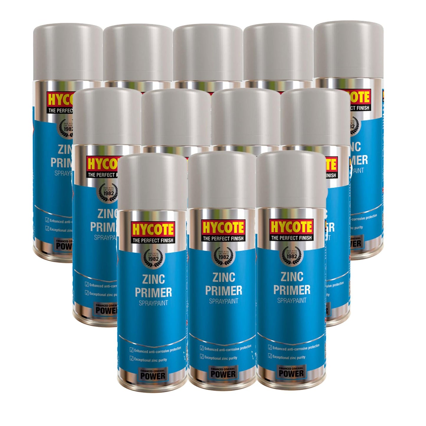 12 Cans Of Hycote Zinc Primer Spray Paint 400ml XUK207