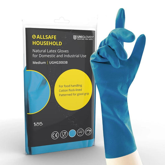 12 Pairs AllSAFE Blue Latex Household Rubber Gloves Medium - McCormickTools