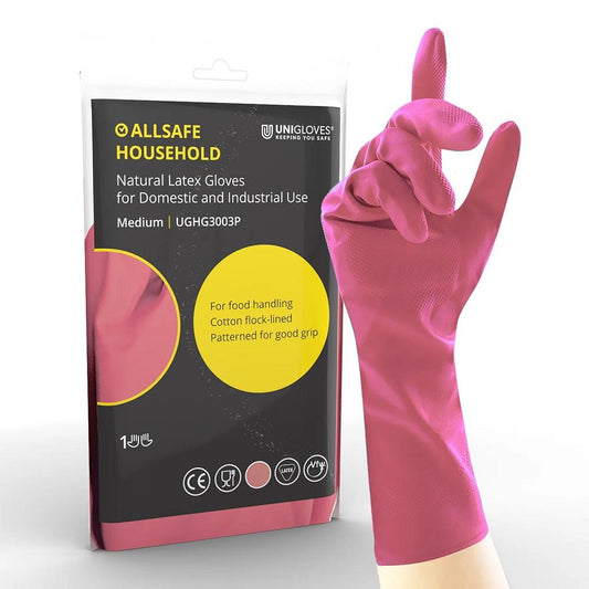 12 Pairs AllSAFE Pink Latex Household Rubber Gloves Large - McCormickTools