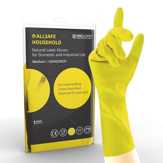 12 Pairs AllSAFE Yellow Latex Household Rubber Gloves Large - McCormickTools