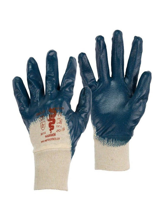 12 Pairs Warrior Blue Nitrile Cotton Lined Work Gloves Size 10 XL - McCormickTools