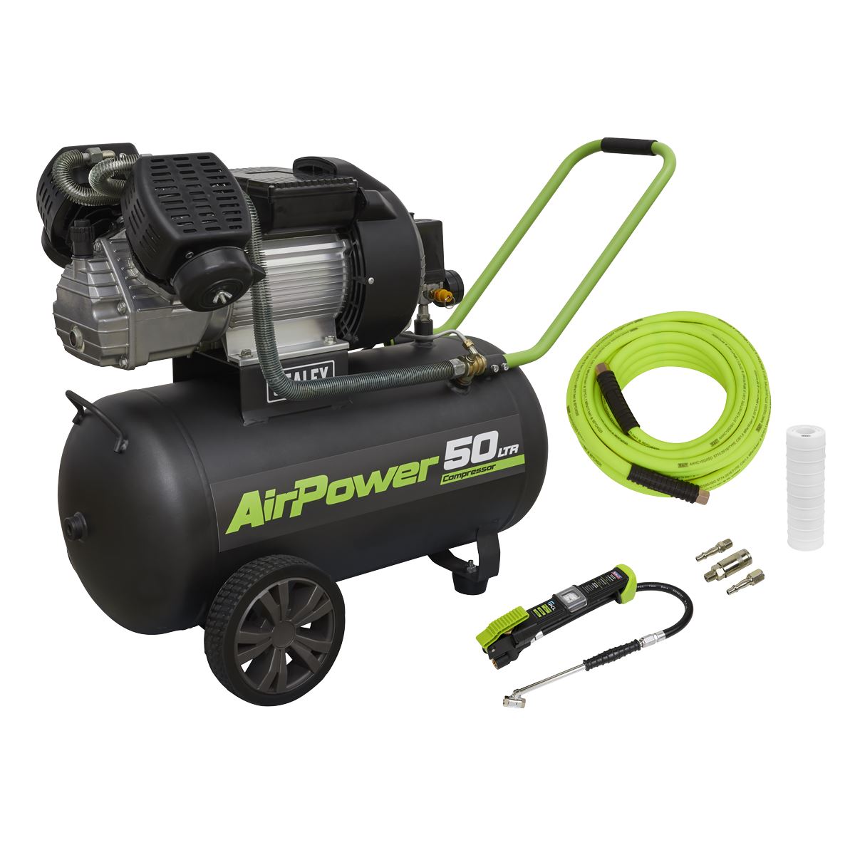 Sealey SAC5030VEKIT Air Compressor 50L Direct Drive 3hp & Air Accessory Kit