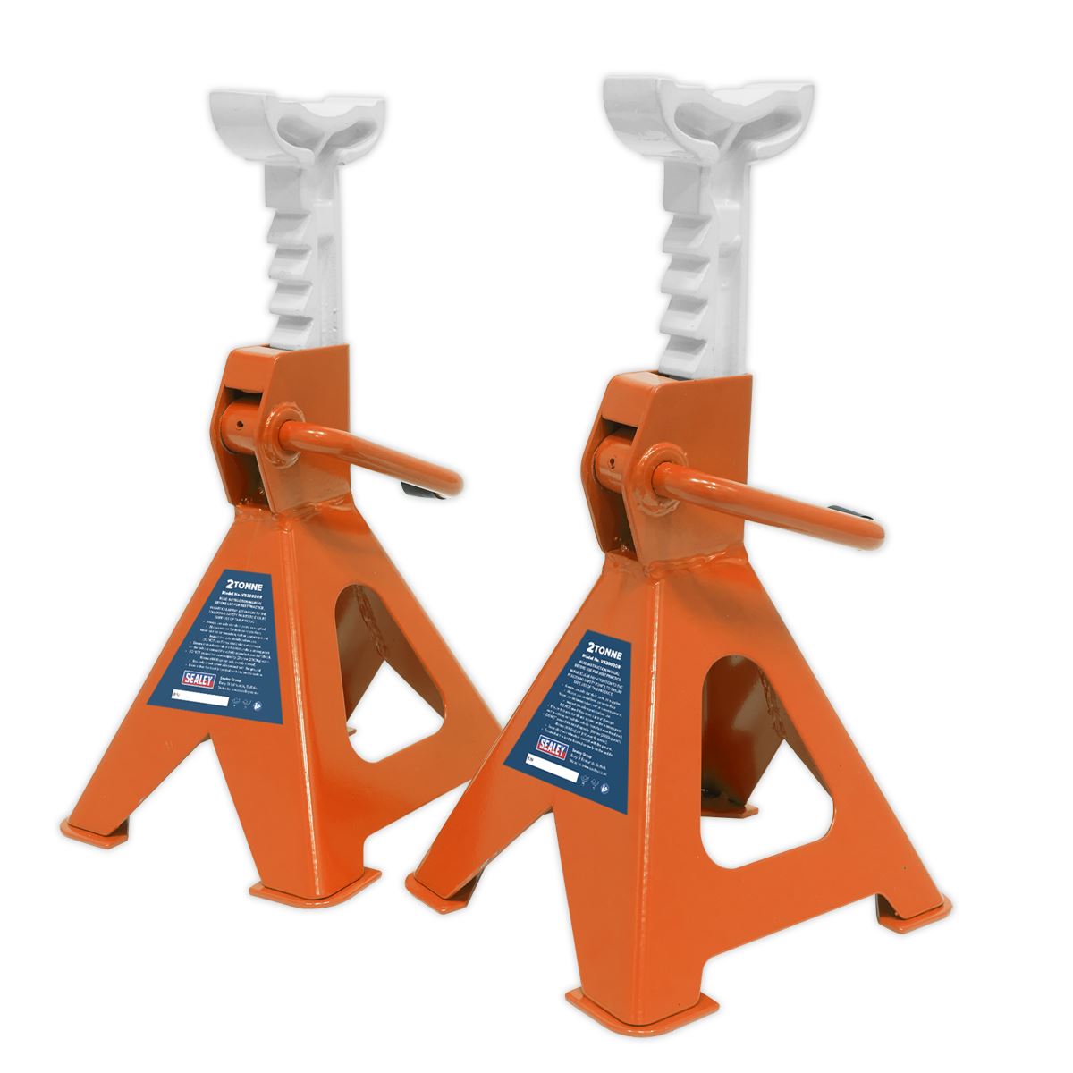 Sealey VS2002OR Ratchet Type Axle Stands (Pair) 2 Tonne Capacity per Stand - Orange