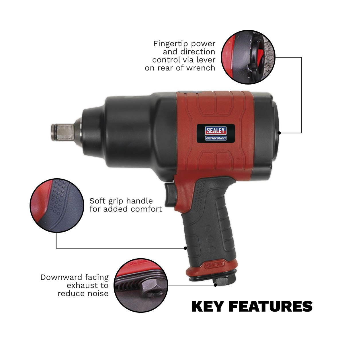 Sealey GSA6004 Composite Air Impact Wrench 3/4"Sq Drive -  Twin Hammer