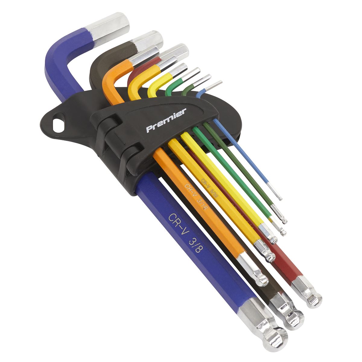 Sealey AK7197 Ball-End Hex Key Set 9pc Long Colour-Coded Imperial