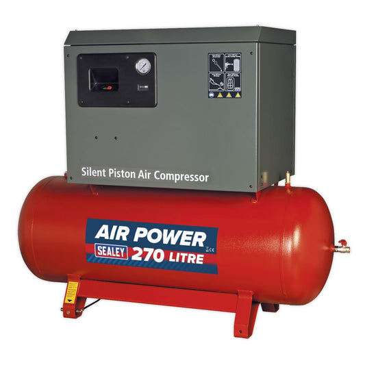 Sealey SAC42755BLN Air Compressor 270L Belt Drive 5.5hp 3ph 2-Stage with Cast Cylinders Low Noise