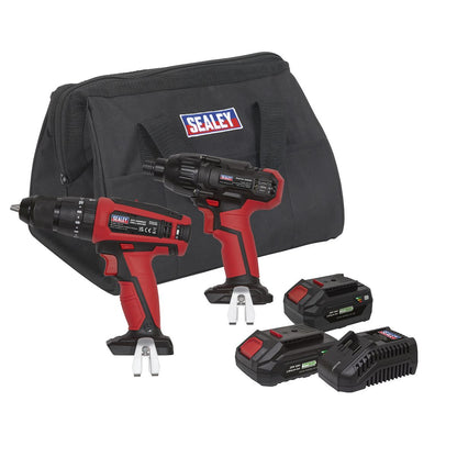 Sealey CP20VDDCOMBO 2 x 20V SV20 Series Cordless Ø13mm Combi Drill & 1/4"Hex Drive Impact Driver Combo Kit