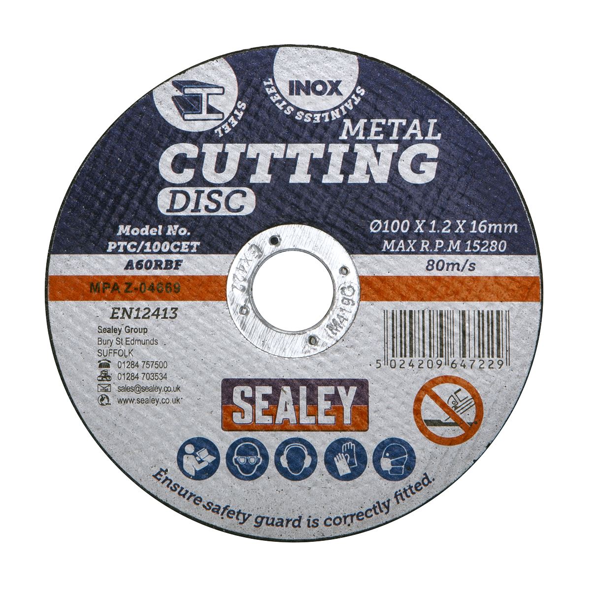 Sealey PTC/100CET100 Cutting Disc Pack of 100 Ø100 x 1.2mm Ø16mm Bore