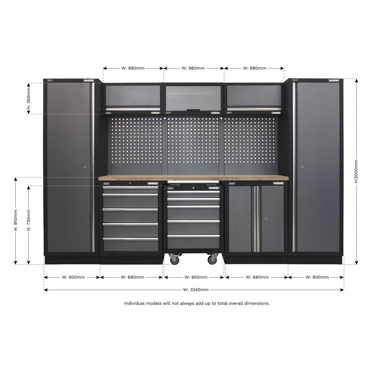 Sealey APMSSTACK03W Superline PRO® 3.2m Storage System - Wood Worktop