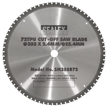 Sealey SM355B72 Cut-Off Saw Blade Ø355 x 2.4mm/Ø25.4mm 72tpu